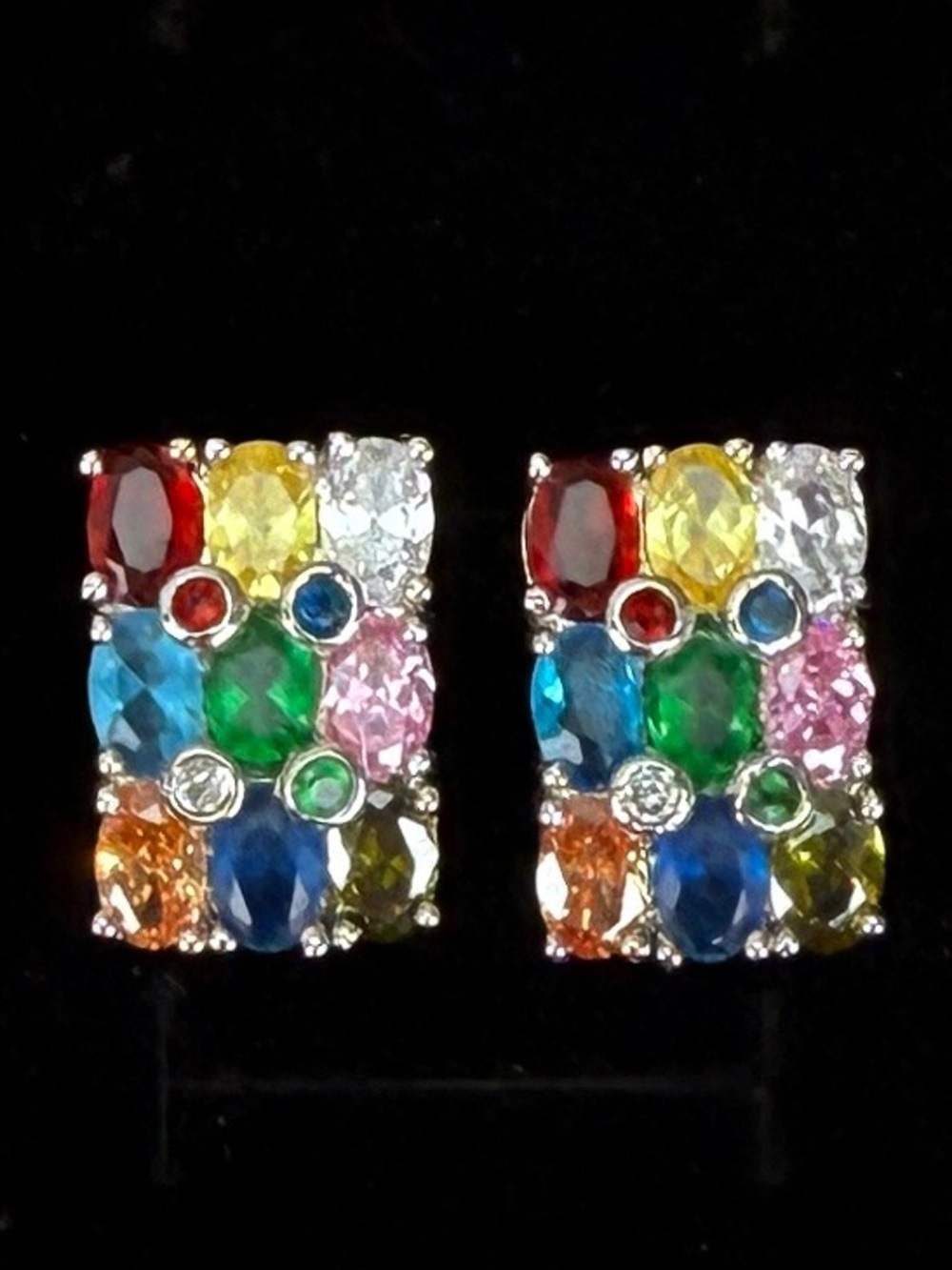 Gorgeous, silvertone, multicolor bling costume pierced earrings